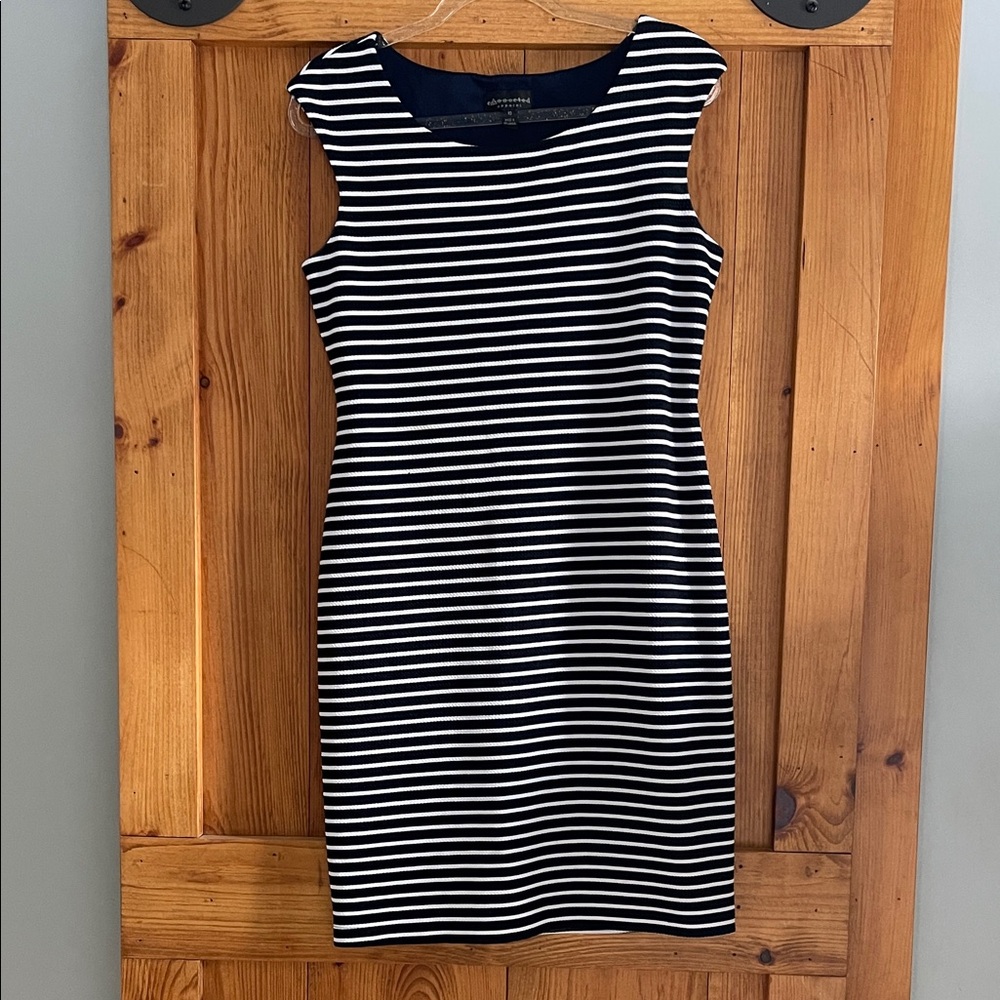 Connected Apparel Navy and White Striped Mini Dress